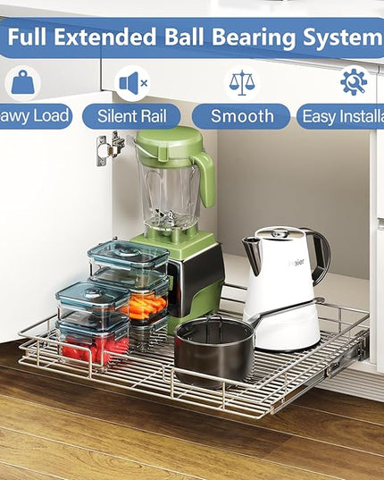 ROOMTEC Pull Out Cabinet Organizer, Slide Out Shelves 31" W x 21" D, Heavy Duty Kitchen Cabinet Organizers, Neutral