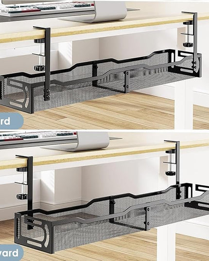 Cable Management, 25'' Cable Management Under Desk No Drill, Metal Cord Organizer with Clamp for Standing Desk, Cable Organizer for Home Office, Black