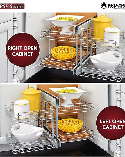 Rev-A-Shelf Dual Tier Pullout Shelf Organizer for Blind Corner Kitchen or Bathroom Cabinets with Soft-Close,18", 4 Shelves, Chrome, 5PSP-18SC-CR