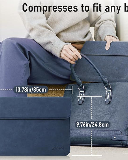 Allinside 13 Inch Laptop Sleeve Case for MacBook Air 13 2018-2025/MacBook Pro 13 2016-2022/Macbook Pro 14 2021-2024, Waterproof Matte PU Leather Horizontal Envelope Protective Case Cover, Navy Blue