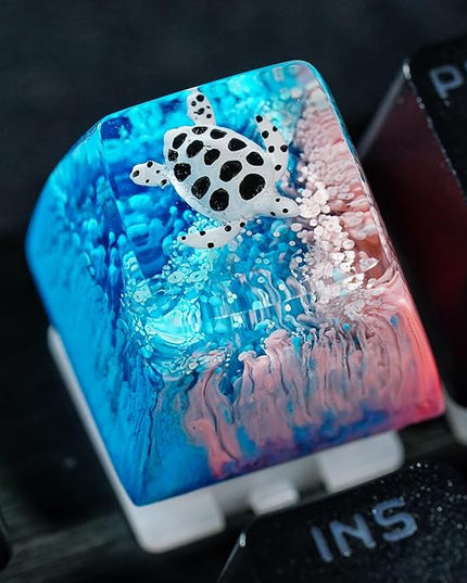 Sea Turtle Artisan Keycap Hot Pink and Blue R1 SA Profile Custom Sea Creatures Keycaps 1U ESC Handmade Gaming Resin Key Cap Cherry MX Switch Compatible Mechanical Keyboard Turtle Lover Gift