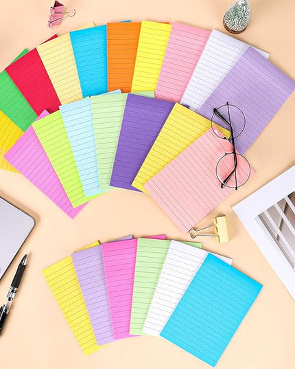 54 Pads Lined Sticky Notes, 18 Colors 4in x 6in Self Stick Note Pads, Strong Adhesive Sticky Note with Lines, Large Sticky Notes for School, Home, Office, 24 Sheets/Pad