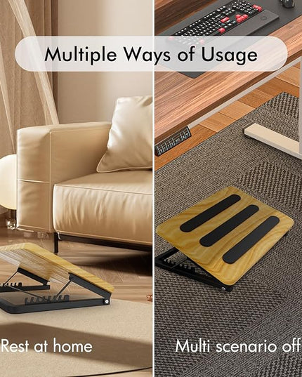 Ergonomic Foot Rest to Improve Posture-Adjustable Under Desk Foot Stool with 7 Angle Settings,Non-Slip Wooden Surface & Sturdy Metal Frame,Ideal for All-Day Comfort at Office or Home