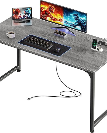 PRAISUN 47 X 20 Inch Office Computer Desk with Power Outlets and USB-C Port, Larger Gaming Desk, for Home Office, Study, Bedroom, Writing Work from Home Table, Metal Frame, Grey