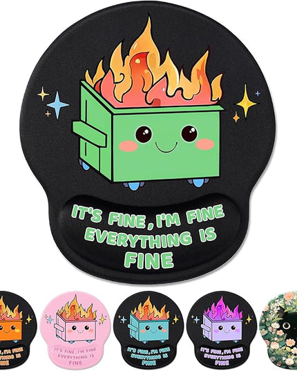 Funny Ergonomic Mouse Pad with Wrist Support, Dumpster on Fire Cute Mouse Pads Wrist Rest for Desk, Computer Mousepad for Gaming Laptop Work Accessories Home Office Supplies Decor