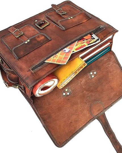 cuero Leather Messenger Bag for Men, 18 Inch Laptop Crossbody, Handmade Leather Shoulder Satchel Bag for Men, Full Grain Business Briefcase for Office/Work/Travel - Vintage Brown