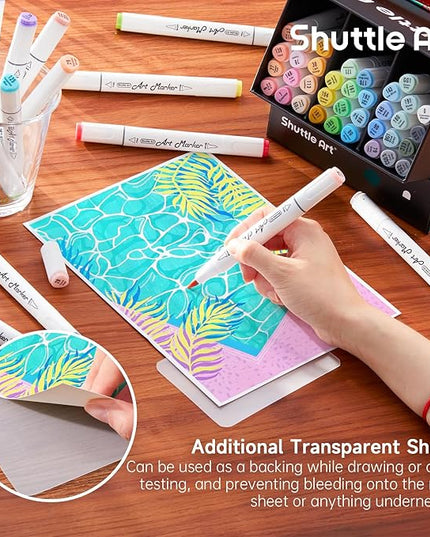 Shuttle Art Pastel Alcohol Markers Brush tip, Dual Tip Brush & Fine Tip Art Marker Set, 50 Colors plus 1 Blender Marker Pens with Case Perfect for Illustration Kids Students Adults Coloring Sketching