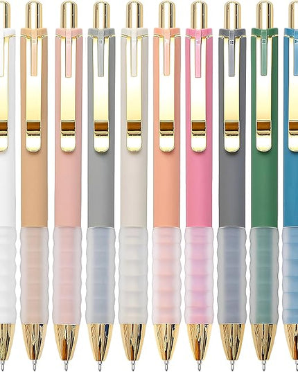 Linbsunne Ballpoint Pens Black Medium Point 1mm Pen with Super Soft Grip Ball Point Pen for Men Women Retractable Pens (gold-12 pcs)