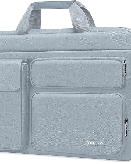 MOSISO Laptop Shoulder Bag 15.6 inch, 15-15.6 inch Computer Bag Compatible with MacBook Pro 16 inch, HP, Dell, Lenovo, Notebook with 2 Raised&1 Flapover&1 Horizontal Pocket&Handle&Belt, Baby Blue