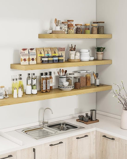 RICHFOCUS 40Inch Floating Shelves for Wall 2 Pack Shelves for Bedroom|Kitchen|Bathroom Wall Mounted Rustic Wood Floating Shelf with Invisible Brackets for Books|Storage|Decor, Oak