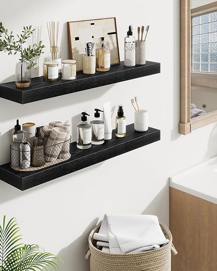Fun Memories Bathroom Shelves 32 Inch Long Set of 2, Floating Shelves for Wall with Invisible Brackets, for Bedroom, Living Room, Kitchen, Black