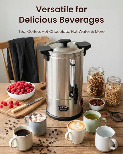 Commercial Coffee Maker 50-Cup Large Coffee Urn with Percolator Coffee Pot Electric 8L Stainless Steel Fast Brew Hot Water Dispenser for Tea Catering Events Home Office Easy Cleaning