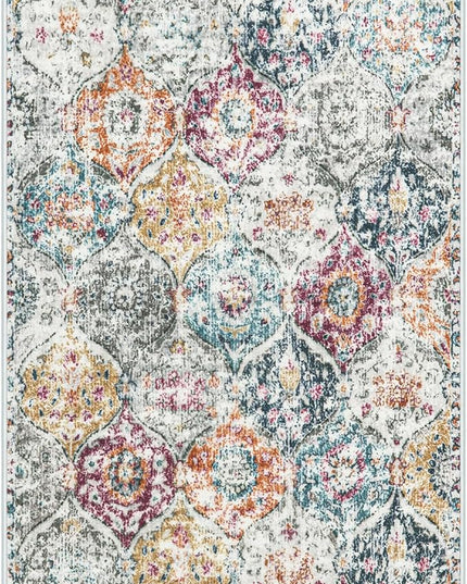Lahome Moroccan Trellis Washable Small Area Rug, 3x5 Black Rug for Bedroom Living Room, Non-Slip Oriental Accent Throw Carpet for Kitchen Office Entryway Bathroom Office, Aqua/Multi