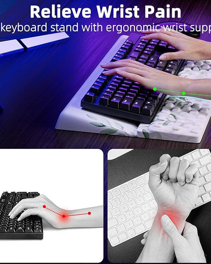 Ospelelf Keyboard Wrist Rest Pad Comfy Ergonomic Keyboard Stand Holder Office Desk Accessories Work from Home Essentials Green Leaves Pattern