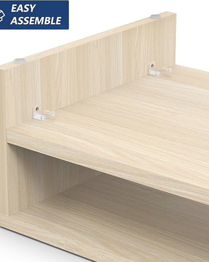 FITUEYES Monitor Stand - 2 Tier Computer Monitor Riser with 21.3 Inch Shelf, Wood Desktop Stand for Laptop Computer Screen, Desk Organization, Office Supplies