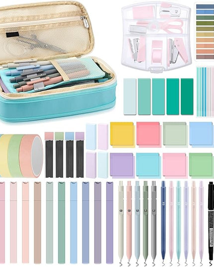 Sinload 60 Pcs Aesthetic Book Annotation Kit School Supplies Cute Pencil Case 12 Highlighter 5 Gel Pen 6 Mechanical Pencil 5 Magnetic Bookmark 1220 Pcs Sticky Note Tab Student Stationary(Mint Green)