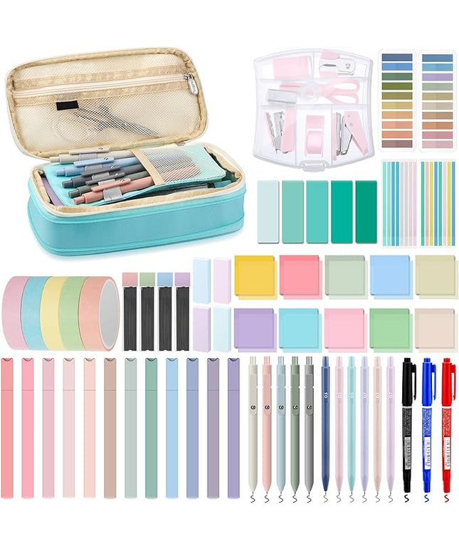Sinload 60 Pcs Aesthetic Book Annotation Kit School Supplies Cute Pencil Case 12 Highlighter 5 Gel Pen 6 Mechanical Pencil 5 Magnetic Bookmark 1220 Pcs Sticky Note Tab Student Stationary(Mint Green)