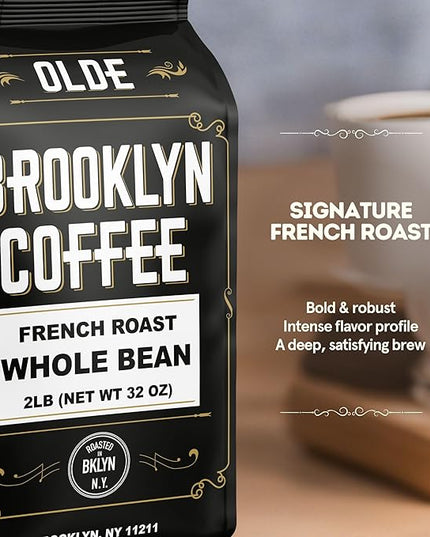 BROOKLYN COFFEE Whole Bean, French Dark Roast (2lb) Silky Smooth, Bold, Balanced - Fresh Bulk Coffee Beans Roasted Weekly in NYC