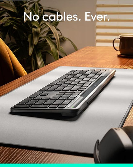 Logitech Signature Slim Solar+ Wireless Bluetooth Keyboard K980, Solar and Artificial Light Powered, Up to 10 Years Battery Life, Customizable Keys - Graphite