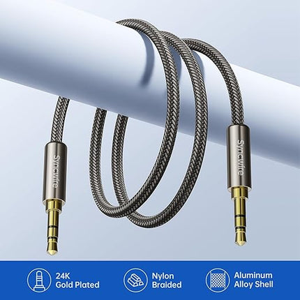SYNCWIRE 3.5mm Nylon Braided Aux Cable (3.3ft/1m,Hi-Fi Sound), Audio Auxiliary Input Adapter Male to Male Cord for Headphones, Car, Home Stereos, Speaker, iPhone, iPad, iPod, Echo & More – Gold Brown