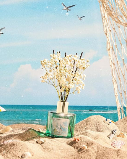 COCORRÍNA Reed Diffuser - Hawaii Melody 6.7 Fl.oz Reed Diffuser Set with 8 Sticks & Preserved Baby's Breath, Reed Diffuser for Home Bathroom Shelf Decor