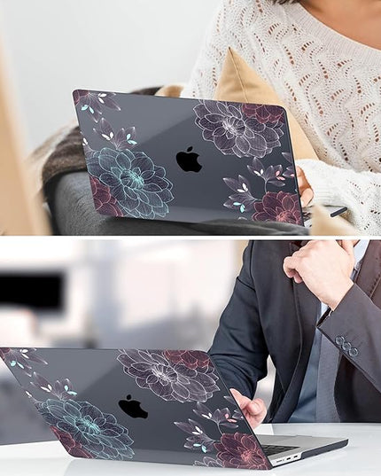 DONGKE for M4 MacBook Air 13.6 Inch Case 2025 2024 2023 2022 Model A3240 A3113 A2681 M3 M2 Chip, Plastic Hard Shell Case Cover with Touch ID for MacBook Air 13 Inch M4 - Dahlia Flowers