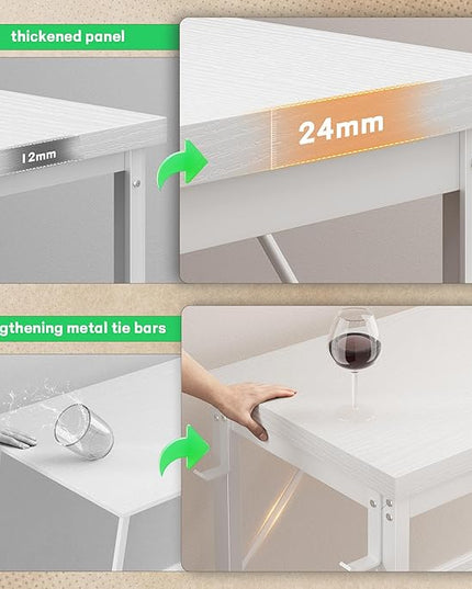 L Shaped Desk with 0.95 Inch Thicker Desktop & Storage Bag, Computer Desk with Power Outlets & Lights, Reversible Gaming Desk for Home Office, Corner Desk, Study Room, Living, Bedroom, White