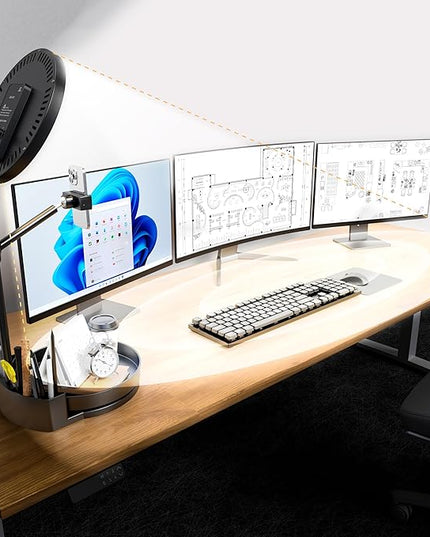 Bright Zoom Lighting for Computer, Adjustable Desk Lighting for Video Callst,55W Dimmable Full Screen Ring Light,with Rotating Storage Box,Pen Holder Stand,Phone Holder and Controller (Black, 10.5)
