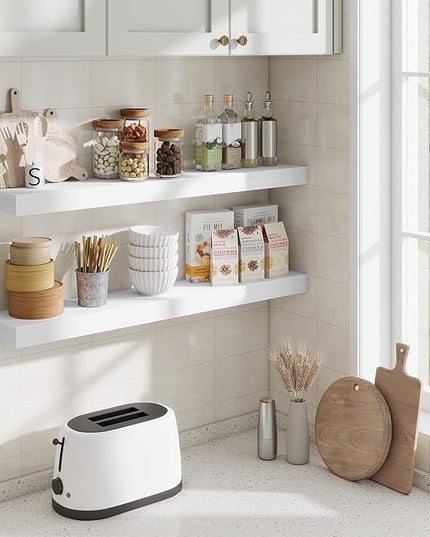 Fun Memories Floating Shelves for Room Wall, 36 Inch Long Shelf Set of 2， Hanging Wood Shelves for Storage & Display, White