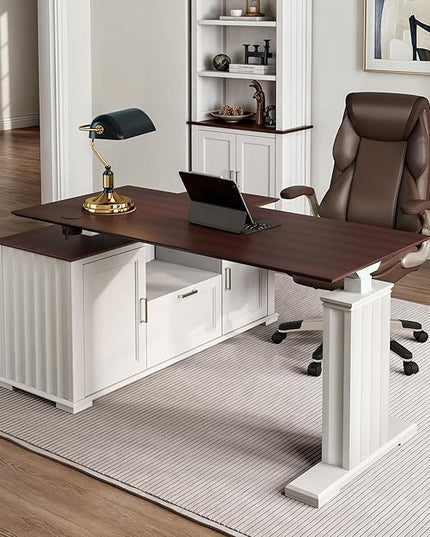 EUREKA ERGONOMIC 60x26 Executive Standing Desk with File Cabinet Drawers,L Shaped Adjustable Height Desk Home Office Computer Desk with Storage