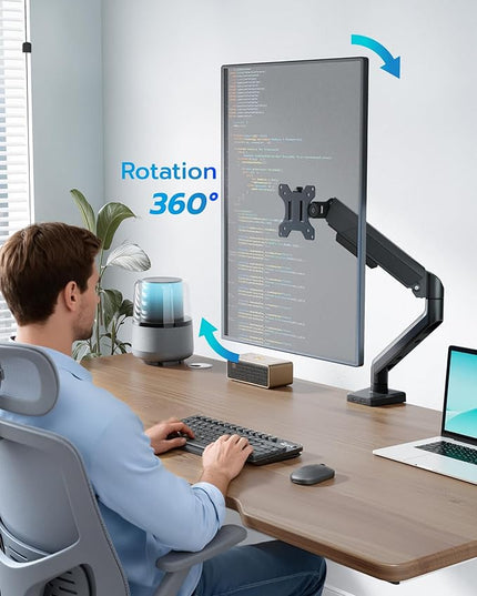 ARES WING Heavy Duty Single Monitor Arm - Fully Adjustable Monitor Mount for 17"-40" Ultrawide Screens Up to 26.4 lbs with Clamp/Grommet Desk Mount, 75/100 Vesa Mount, Black