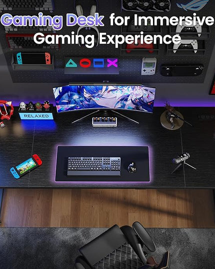 PRAISUN 70 X 24 Inch Office Computer Desk with Power Outlets and USB-C Port, Larger and Longer Gaming Desk, for Home Office, Study, Writing Work from Home Table, Metal Frame, Black