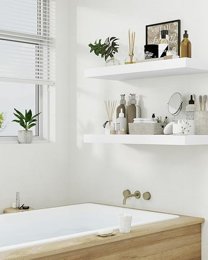 12" Deep White Floating Shelves,Over Toilet Long Wall Mounted Modern Farmhouse 36 inches,Wall Shelves with Invisible Brackets for Bedroom, Bathroom, Living Room, Kitchen, Set of 1