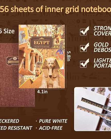 Scrapbooking Supplies Kit, Egyptian Vintage Aesthetic Scrapbook Kit for Bullet Junk Journal, Ancient Egypt DIY Journaling Supplies with Hieroglyph, Pharaoh, Pyramid, Unique Gift for Teens & Women