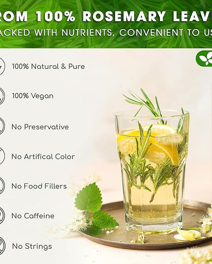 FreshDrinkUS, Premium 40 Rosemary Leaf Tea Bags, 100% Natural and Pure Rosemary Dried Leaves, Pure Herbal Tea, No Additives, No Caffeine, No Gluten, Vegan.