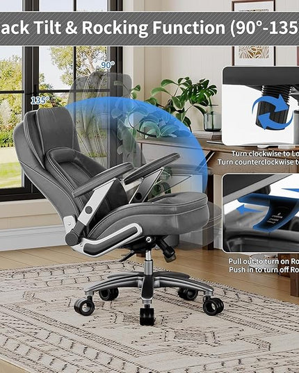 Big and Tall Office Chair, 600lbs Heavy Duty Desk Chair with 5D Arms, Adjustable Lumbar Support & Height, Tilt Function, PU Leather High Back Ergonomic Executive Computer Chair with 3'' Silent Casters