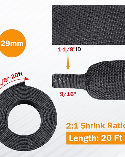 FOURUB 2:1 Heat Shrink Fabric Tubing Braided Sleeving Woven Wire Loom Shrinkable Cable Sleeve for Automotive Wire Harness/Cable Sheath (1-1/8"-20ft)