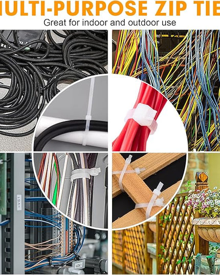 Zip Ties, RAZCC 1200pcs Cable Zip Ties 12 Inch, Heavy Duty White Plastic Wire Ties with 50lb Tensile Strength, Self-Locking Nylon Cable Ties, Wire Management for Indoor and Outdoor