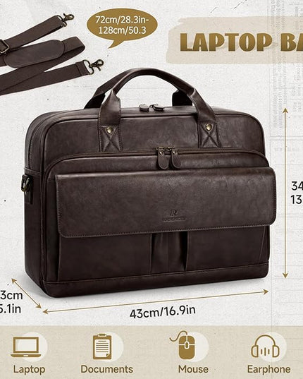 RAINSMORE Mens Laptop Bag PU Leather Messenger Bag 15.6 Inch Briefcase Vintage Computer Satchel Bag for Work Business