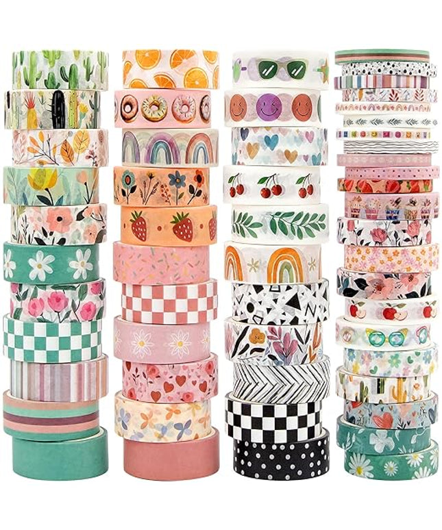55 Rolls Holiday Washi Tape Set - Decorative Tape Seasonal Bohemian Colored Tape, Cute Washi Tapes for Journaling Supplies, Scrapbooking Supplies kit, Summer Scrapbook Supplies