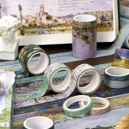 YUBX Landscape Washi Tape Set in Oil Painting Style 24 Rolls Scenery Drawing Masking Graphic Decorative Tapes for Arts, DIY Crafts, Journals, Planners, Scrapbook, Wrapping