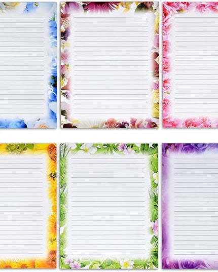 Gift Boutique 120 Pack Floral Lined Stationery Paper Letterhead Sheets, 8.5" X 11", 6 Flower Designs, Double Sided, Writing Printing Crafting Supplies