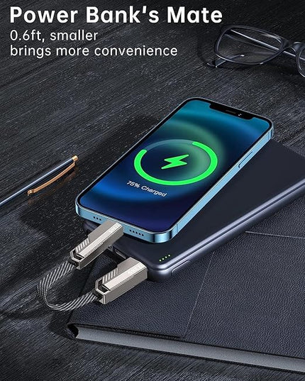 SHEZI [Upgraded 2.0] 4-in-1 Short USB C Cable 60W 0.6FT Fast Charging [480Mbps Data Sync] Flat Nylon Braided Charger Cord Combo, USB A/C to C/L Multi Charge Cable for iPhone/iPad & Most Devices, Grey