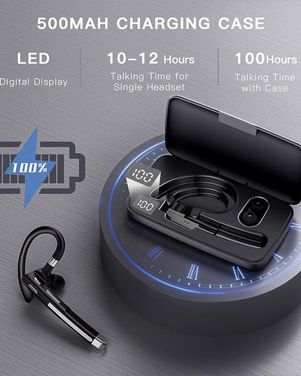 Boytond Bluetooth Headset V5.4,100 Hrs Talk Time Single-Ear Earphone,CVC8.0 Noise Cancelling Earpiece,Wireless Headset with Mic for Work,Driving Headset for Android, iOS, Laptop, Office, Truck Driver