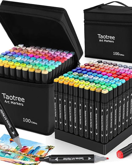 Taotree Alcohol Markers Set 100 Colors with Case & Holders, Dual Tips Art Coloring Markers Pens, Chisel & Fine Sketch Pens, Art Supplies for Adult Coloring Books Artist Painting, Drawing, Sketching