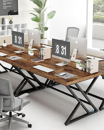 LVB Rustic Computer Desk, Metal Wood Home Office Desk, Industrial Simple Study Executive Desk for Writing Work, Wooden Student Gaming Computer PC Table with Storage for Bedroom, 55 Inch, Rustic Brown
