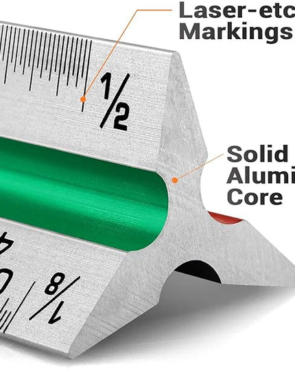 12" Architectural Scale Ruler Aluminum Architect Scale Triangular Scale Ruler for Architects, Draftsman, Students and Engineers, Color-Coded (1 Pack)