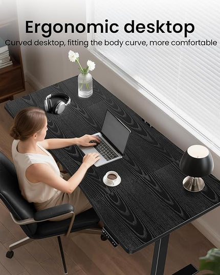 Veken 63 x 28 Inch Electric Standing Desk, Sit to Stand Up, Work Home Office Computer Table for Study, Walking Pad, Writing, and Games, Wooden Desktop Desks, Black