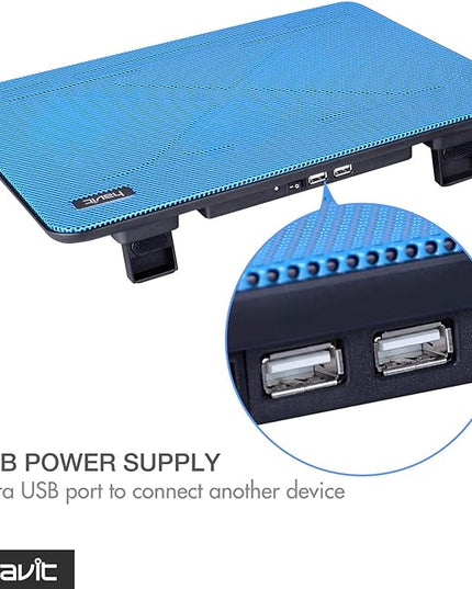 Havit HV-F2056 15.6-17 Inch Laptop Cooler Cooling Pad - Slim Portable USB Powered (3 Fans) (Blue)