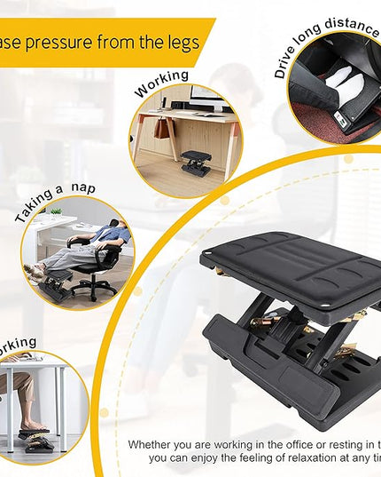 Adjustable Foot Rest Under Desk - Ergonomic Office Foot Stool with Massage, Leg Rest for Desk, Anti-Slip Design for Home & Work, Improves Posture (PB-Black)